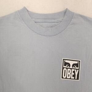 Obey Casual Crew Neck Short Sleeve Graphic Shirt Mens Size Small S Blue